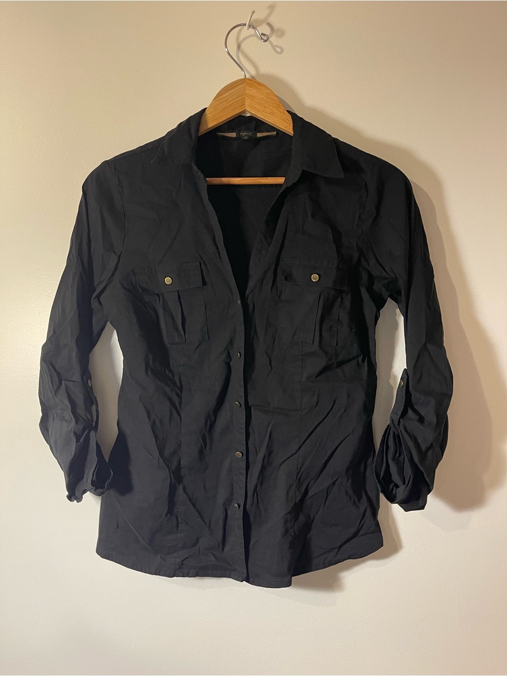 Next Black Utility Roll Tab Sleeve Button Down Shirt 14 UK 10 US
